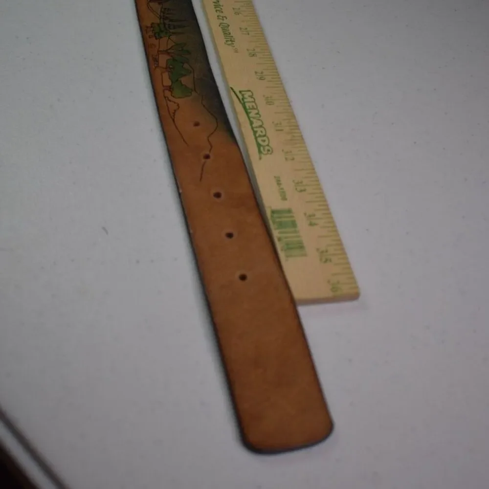 Leegin Vintage Painted Leather Belt 1975 Pastoral Scene Size 32